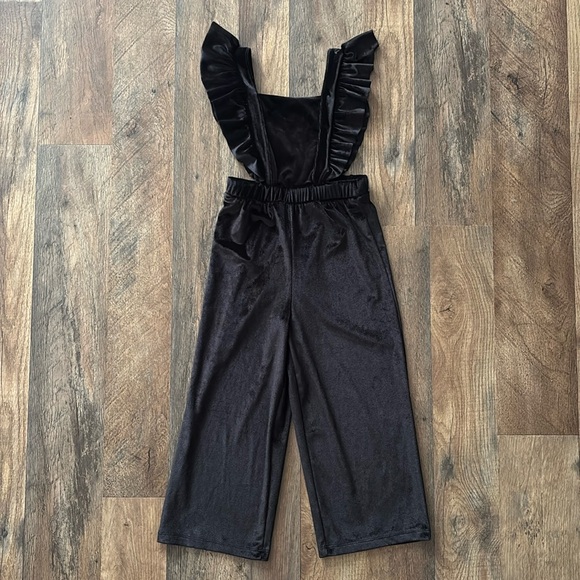 Zara Other - Zara Black Ruffle-Strap Velvet Jumpsuit
